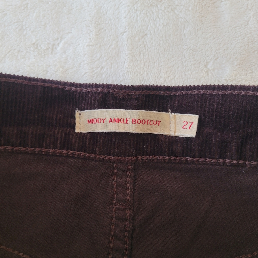 Levi's Middy Ankle Bootcut Chocolate Brown Corduroy Denim Trousers Pants W27 L27 - Picture 7 of 13